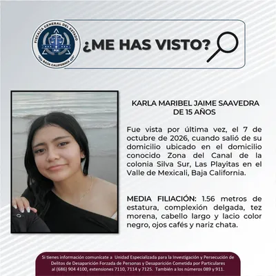 Buscan a Karla Maribel Jaime Saavedra, de 15 años de edad